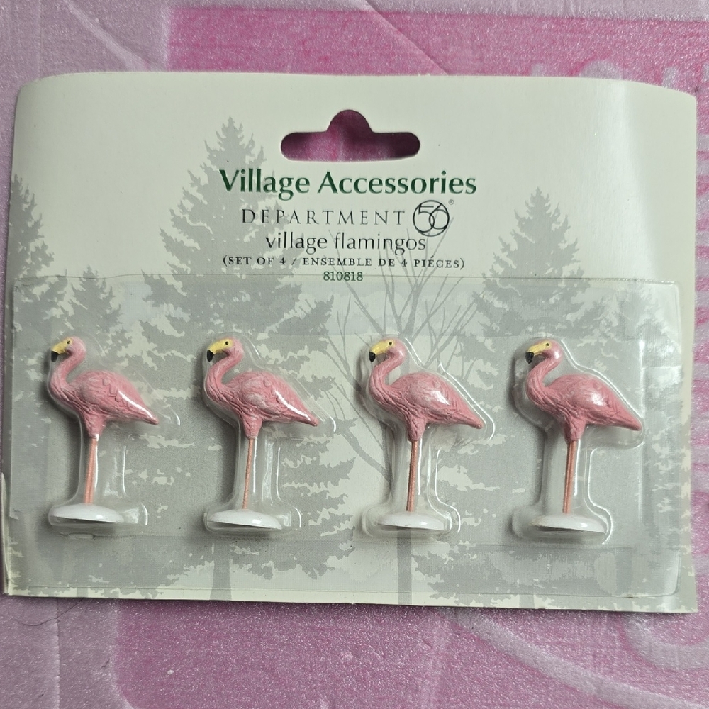 Department 56 Pink Village Flamingos Set